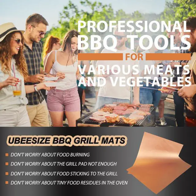 Alt view image 3 of 7 - Copper Grill Mats 6-Pack, Non-Stick PFOA-Free, 500°F Heat Resistant, Easy Clean, Cut-to-Fit for Gas/Charcoal/Infrared Grills, Camping Accessories for Steak Chicken Fish Vegetables