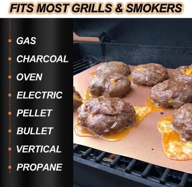 Alt view image 6 of 7 - Copper Grill Mats 6-Pack, Non-Stick PFOA-Free, 500°F Heat Resistant, Easy Clean, Cut-to-Fit for Gas/Charcoal/Infrared Grills, Camping Accessories for Steak Chicken Fish Vegetables