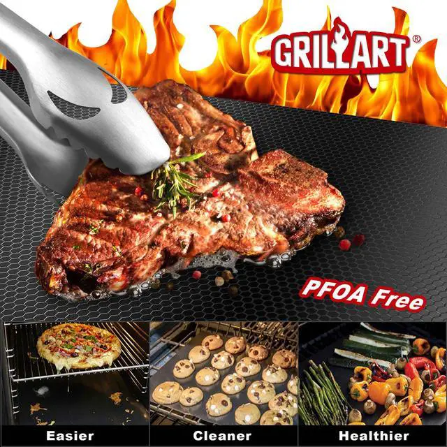 Alt view image 6 of 6 - BBQ Grill Mats for Outdoor Grill - Nonstick 600 Degree Heavy Duty Grilling Mat (Set of 2) - Reusable BBQ Grill Accessories Sheets -Works on Electric Grill Gas Charcoal BBQ - Gifts for Men Dad