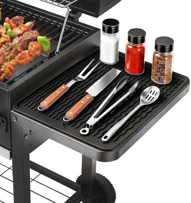 Main image of Silicone Grill Tools Mat for Blackstone Weber Traeger Pit Boss Flat Top Grill Smoker,BBQ Accessories Pad Mats for Outdoor Kitchen Counter Cooking, Side Shelf Spatula Mat,Gifts for Men (Black)