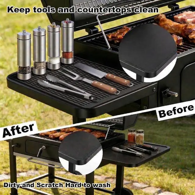 Alt view image 4 of 7 - Silicone Grill Tools Mat for Blackstone Weber Traeger Pit Boss Flat Top Grill Smoker,BBQ Accessories Pad Mats for Outdoor Kitchen Counter Cooking, Side Shelf Spatula Mat,Gifts for Men (Black)