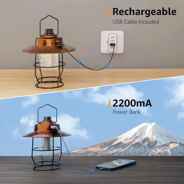 Alt view image 3 of 7 - Vintage LED Camping Lantern Rechargeable, Power Bank, Christmas Decorations, Retro Style, Classic Railroad Lantern with Dimmable Control, Portable Hanging Tent Light for Camping, Power Outages
