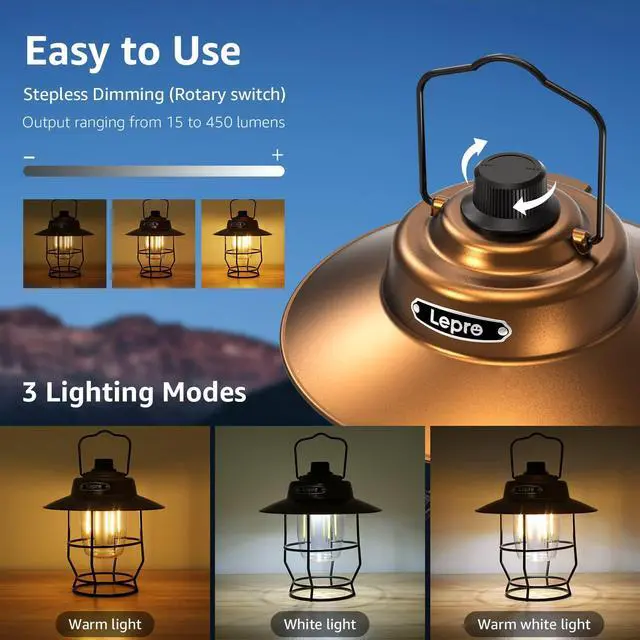 Alt view image 4 of 7 - Vintage LED Camping Lantern Rechargeable, Power Bank, Christmas Decorations, Retro Style, Classic Railroad Lantern with Dimmable Control, Portable Hanging Tent Light for Camping, Power Outages