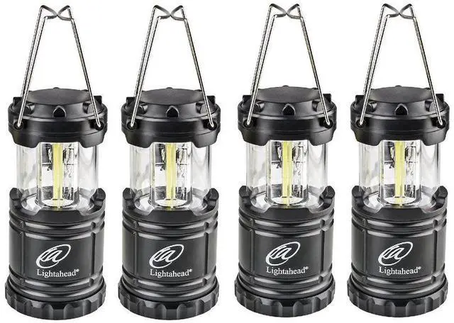 Main image of Set of 4 Portable Outdoor LED Camping Lantern, Black, Collapsible. Great for Emergency, Tent Light, Backpacking (Without Battery)