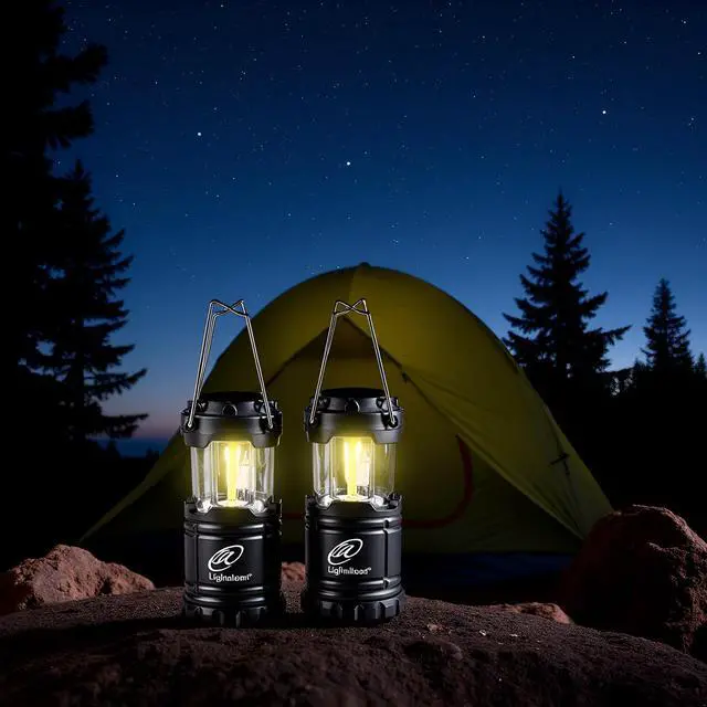 Alt view image 3 of 6 - Set of 4 Portable Outdoor LED Camping Lantern, Black, Collapsible. Great for Emergency, Tent Light, Backpacking (Without Battery)