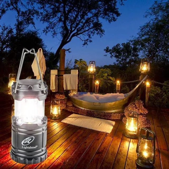 Alt view image 6 of 6 - Set of 4 Portable Outdoor LED Camping Lantern, Black, Collapsible. Great for Emergency, Tent Light, Backpacking (Without Battery)