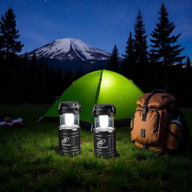 Alt view image 5 of 6 - Set of 4 Portable Outdoor LED Camping Lantern, Black, Collapsible. Great for Emergency, Tent Light, Backpacking (Without Battery)