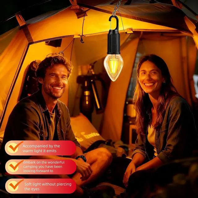 Alt view image 5 of 7 - Portable LED Camping LanternHang Anywhere Hook, USB-C Rechargeable, 3 Brightness Modes, Water Resistant for Emergency, Tent, Hiking, Power Outage& Outdoor (Black 1PCS) (T03)