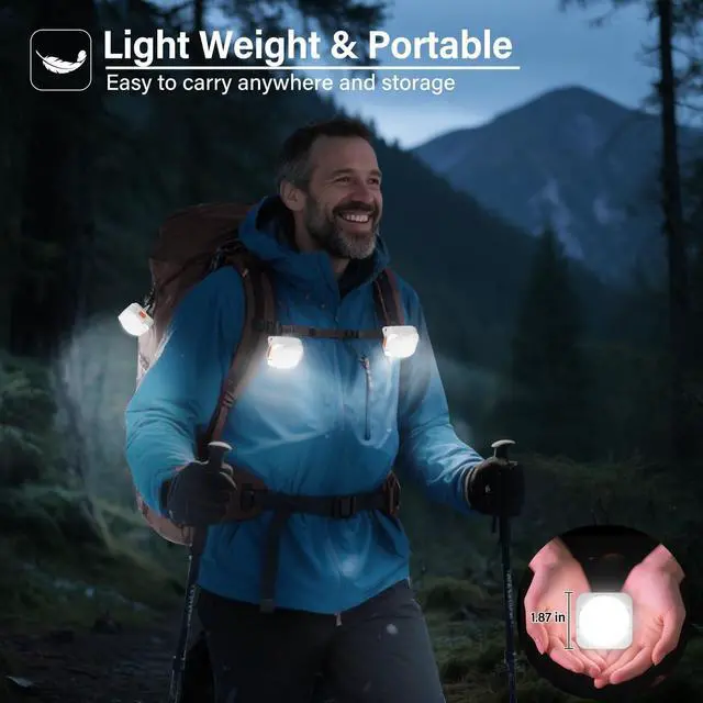 Alt view image 2 of 7 - Rechargeable Camping Lights 2Pcs White Tent Lights Mini Flashlight Portable LED Camping Lantern Survival Gear Camping Accessories for Hiking Backpacking Fishing Hurricane Emergency Outage