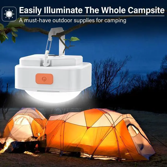 Alt view image 3 of 7 - Rechargeable Camping Lights 2Pcs White Tent Lights Mini Flashlight Portable LED Camping Lantern Survival Gear Camping Accessories for Hiking Backpacking Fishing Hurricane Emergency Outage