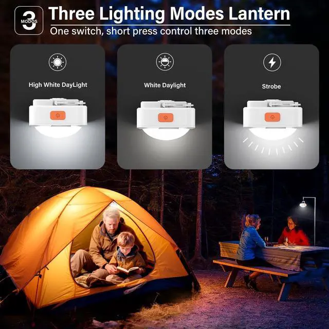 Alt view image 5 of 7 - Rechargeable Camping Lights 2Pcs White Tent Lights Mini Flashlight Portable LED Camping Lantern Survival Gear Camping Accessories for Hiking Backpacking Fishing Hurricane Emergency Outage