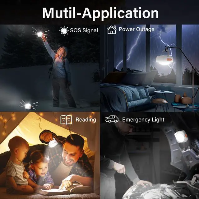 Alt view image 6 of 7 - Rechargeable Camping Lights 2Pcs White Tent Lights Mini Flashlight Portable LED Camping Lantern Survival Gear Camping Accessories for Hiking Backpacking Fishing Hurricane Emergency Outage