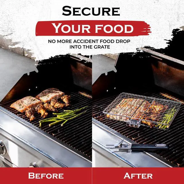 Alt view image 2 of 7 - Grill Basket Gift Set - Removable Wooden Handle - Non-Stick Stainless Steel, BBQ Grilling Rack for Fish, Shrimp, Vegetables - Camping & Outdoor Smoker Accessories, Gifts for Dad, Husband
