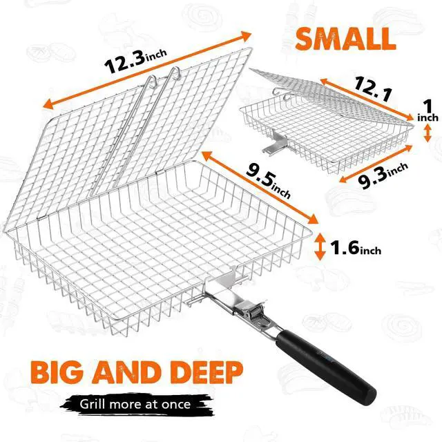Alt view image 3 of 7 - Nesting Grill Baskets, 2pcs Grilling Baskets for Outdoor with Removable Handle, Stainless Steel BBQ Camping Cooking Accessories Tools for Fish, Vegetable, Shrimp - Gifts for Men Dad Husband