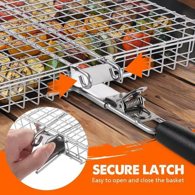 Alt view image 6 of 7 - Nesting Grill Baskets, 2pcs Grilling Baskets for Outdoor with Removable Handle, Stainless Steel BBQ Camping Cooking Accessories Tools for Fish, Vegetable, Shrimp - Gifts for Men Dad Husband