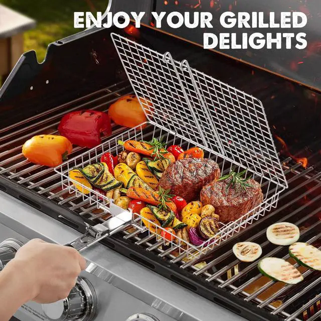 Alt view image 7 of 7 - Nesting Grill Baskets, 2pcs Grilling Baskets for Outdoor with Removable Handle, Stainless Steel BBQ Camping Cooking Accessories Tools for Fish, Vegetable, Shrimp - Gifts for Men Dad Husband