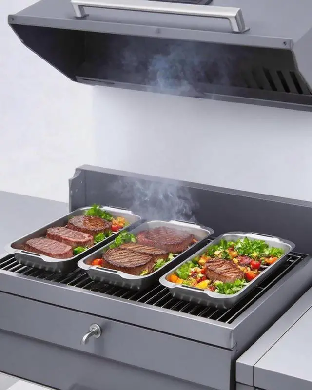Alt view image 3 of 7 - Grill Carry System, 6-Piece Stainless Steel Large Food Prep Tray, 16.5" x 11" Pan, Outdoor Grill with Cooling Rack for Vegetables, Fish, Meat, Great Grilling Gifts for Men