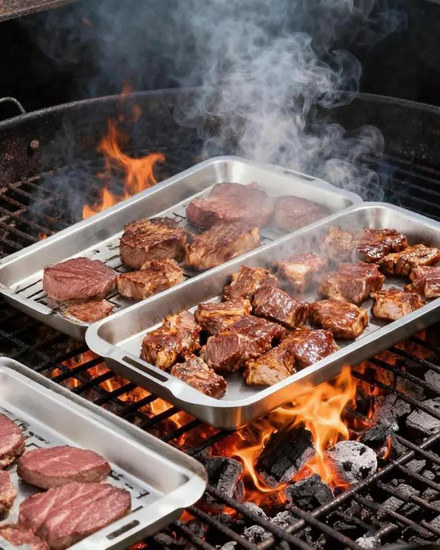 Alt view image 2 of 7 - Grill Carry System, 6-Piece Stainless Steel Large Food Prep Tray, 16.5" x 11" Pan, Outdoor Grill with Cooling Rack for Vegetables, Fish, Meat, Great Grilling Gifts for Men