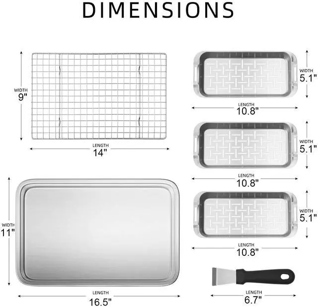 Alt view image 6 of 7 - Grill Carry System, 6-Piece Stainless Steel Large Food Prep Tray, 16.5" x 11" Pan, Outdoor Grill with Cooling Rack for Vegetables, Fish, Meat, Great Grilling Gifts for Men