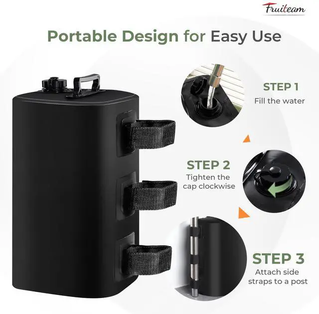 Alt view image 3 of 7 - Canopy-Weights-Set-of-4, 88LBS Heavy Duty 500D PVC Fillable Tent Weights, Leak-Proof & Foldable Water Weight Bags for Sun Shelter, Pop Up Gazebo, Patio Umbrella Legs, Black