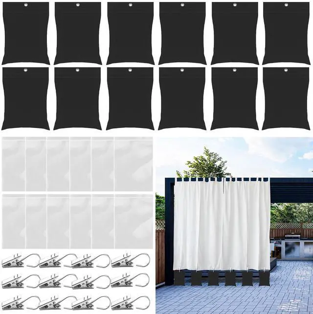 Main image of 12 Pack Outdoor Curtain Weights, 24oz Large Capacity Curtain Weights Bags Drapery Bottom Weighted Sandbag Bags with Sealed Bags & Clips for Drapes Pergola Cabana Gazebo Garden Yard