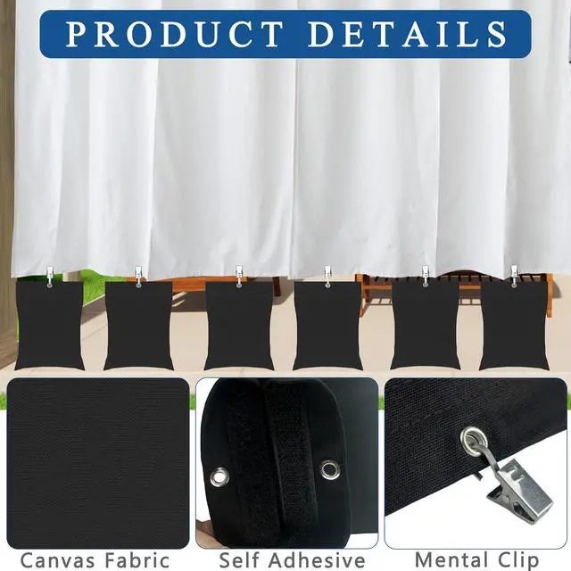 Alt view image 3 of 7 - 12 Pack Outdoor Curtain Weights, 24oz Large Capacity Curtain Weights Bags Drapery Bottom Weighted Sandbag Bags with Sealed Bags & Clips for Drapes Pergola Cabana Gazebo Garden Yard