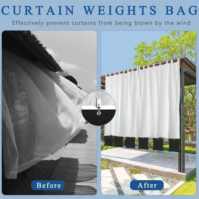 Alt view image 4 of 7 - 12 Pack Outdoor Curtain Weights, 24oz Large Capacity Curtain Weights Bags Drapery Bottom Weighted Sandbag Bags with Sealed Bags & Clips for Drapes Pergola Cabana Gazebo Garden Yard
