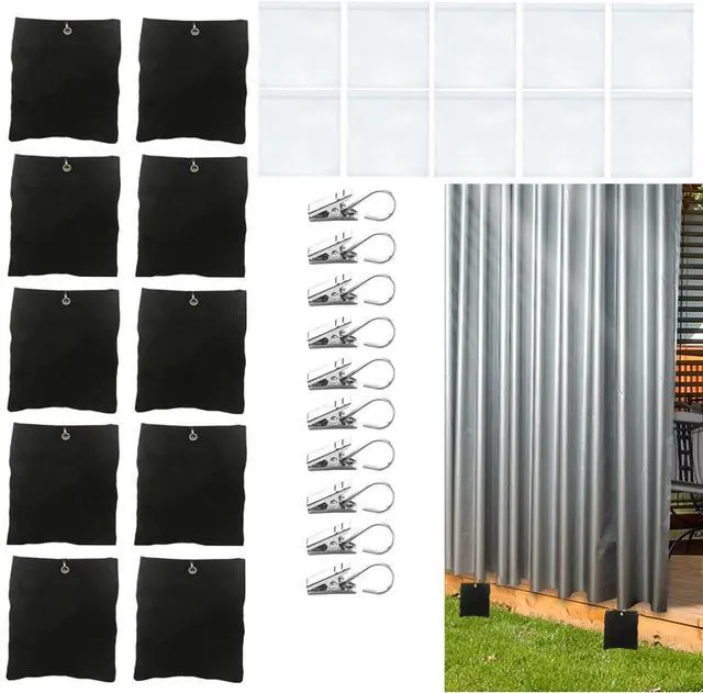 Main image of 10 Pack Outdoor Curtain Weighted Blocks, 15 oz Outdoor Curtain Sandbag Weighted Bags, Curtain Bottom Weighted Bag Retainer Clips for Patio Pergola Cabana Gazebo Drapes Garden
