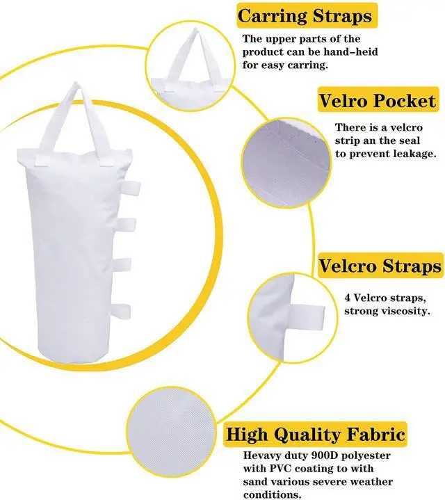 Alt view image 5 of 7 - Canopy Weights Bag Leg Weight for Pop up Canopy Tent, Sand Bags for Patio Umbrella Instant Outdoor Sun Shelter,4 Pack-White