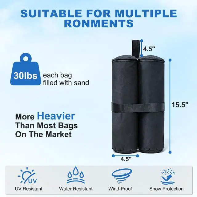 Alt view image 2 of 7 - 120 LBS Zipper Top Sand Bags for Canopy Legs (Without Sand) Sand Bags for Weight - Sandbags for Gazebo Legs, 600D Oxford Cloth Pop Up Canopy Tent Weights - Canopy Weight Bags, Set of 4-Black