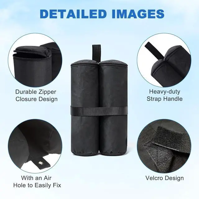 Alt view image 6 of 7 - 120 LBS Zipper Top Sand Bags for Canopy Legs (Without Sand) Sand Bags for Weight - Sandbags for Gazebo Legs, 600D Oxford Cloth Pop Up Canopy Tent Weights - Canopy Weight Bags, Set of 4-Black