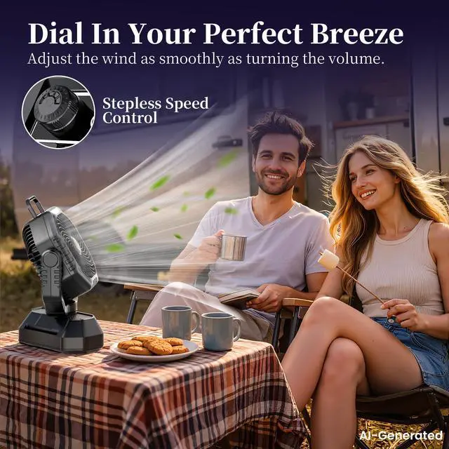 Alt view image 3 of 6 - Camping Fan, Oscillating Battery Powered Portable Rechargeable Hanging Tent Fan with Light and Remote for Camp, Outdoor, Emergency Power Outage, Fishing, RV Travel, Black