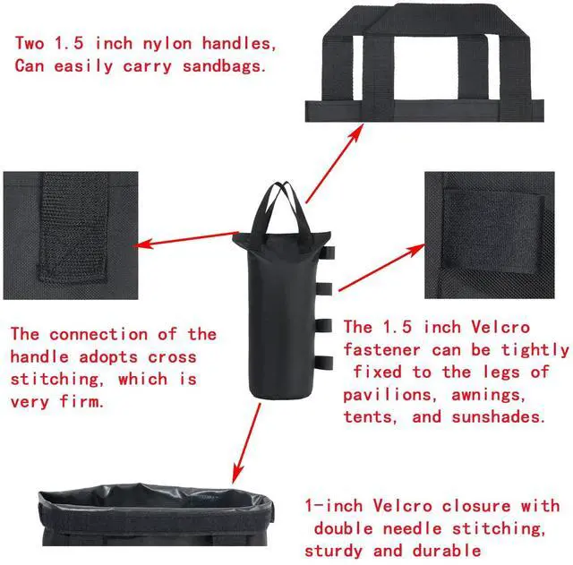 Alt view image 3 of 7 - Industrial Grade Weight Bags for Pop up Canopy Tent Sand Bags for Instant Outdoor Sun Shelter Canopy Legs