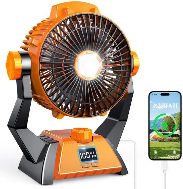 Main image of Camping Fan - Rechargeable Portable Battery Powered Camping Fans for Tents with LED Light, Power Display, Timers & 360° Hanging Hook, Ultra Quiet USB Personal Tent Fan for Fishing Travel Home Office