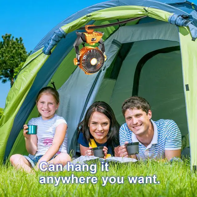 Alt view image 6 of 7 - Camping Fan - Rechargeable Portable Battery Powered Camping Fans for Tents with LED Light, Power Display, Timers & 360° Hanging Hook, Ultra Quiet USB Personal Tent Fan for Fishing Travel Home Office