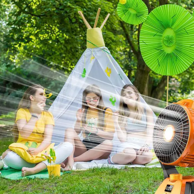 Alt view image 7 of 7 - Camping Fan - Rechargeable Portable Battery Powered Camping Fans for Tents with LED Light, Power Display, Timers & 360° Hanging Hook, Ultra Quiet USB Personal Tent Fan for Fishing Travel Home Office