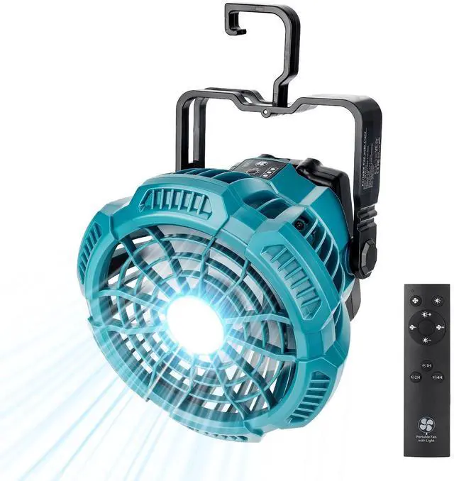 Main image of Portable Camping Fan with LED Lantern Compatible with Makita 18V Battery Operated Tent Ceiling Fan with Remote Control, Small Outdoor Fan with Hook for Canopy(No Battery)