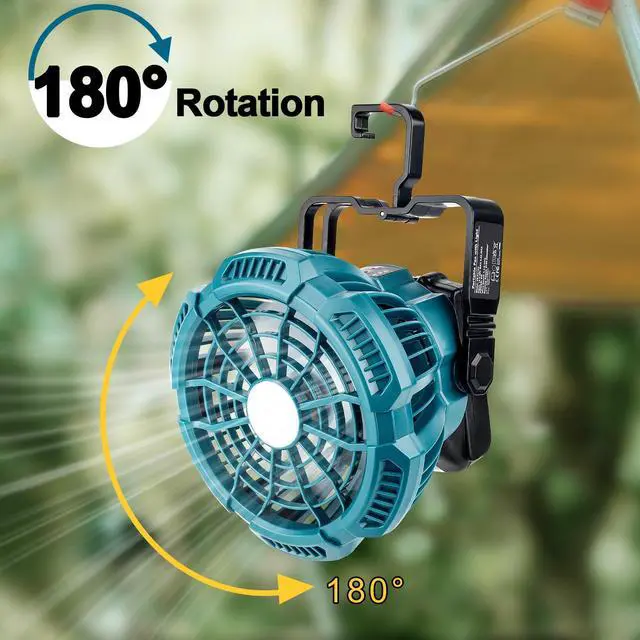 Alt view image 7 of 7 - Portable Camping Fan with LED Lantern Compatible with Makita 18V Battery Operated Tent Ceiling Fan with Remote Control, Small Outdoor Fan with Hook for Canopy(No Battery)