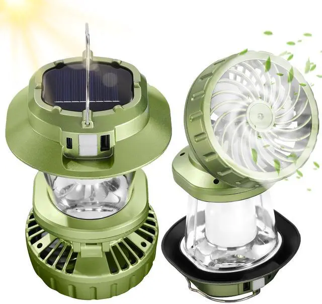 Main image of 2-Pack Camping Lantern with Fan, Rechargeable Solar LED Waterproof USB Output Hanging Light Camping Essentials Survival Kits for Indoor Outdoor Home Emergency Light Power Outages (4 Light Modes)