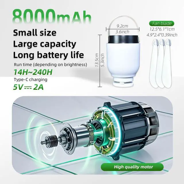 Alt view image 4 of 6 - Camping Accessories Fan with Light - Portable Rechargeable Tent Fan with 8000mAh Battery, Remote Control & Hanging Hook - Cool Camping Gear for Tents, Outdoor, RV & Car Essentials