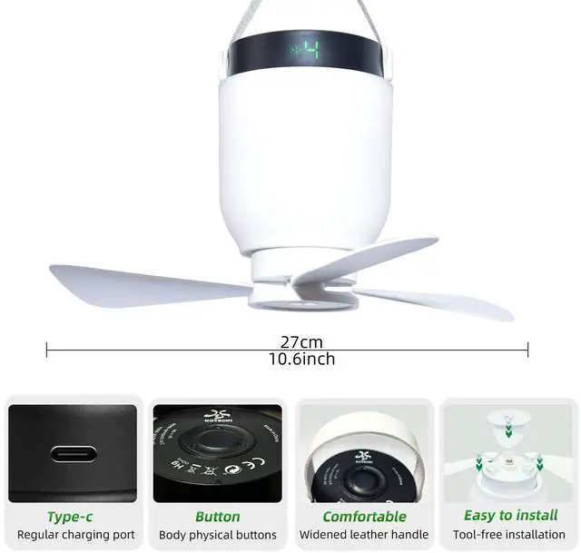 Alt view image 5 of 6 - Camping Accessories Fan with Light - Portable Rechargeable Tent Fan with 8000mAh Battery, Remote Control & Hanging Hook - Cool Camping Gear for Tents, Outdoor, RV & Car Essentials