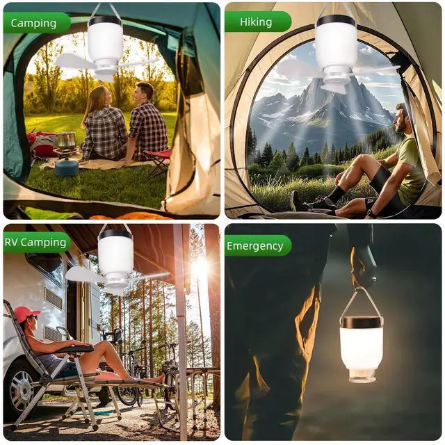 Alt view image 6 of 6 - Camping Accessories Fan with Light - Portable Rechargeable Tent Fan with 8000mAh Battery, Remote Control & Hanging Hook - Cool Camping Gear for Tents, Outdoor, RV & Car Essentials
