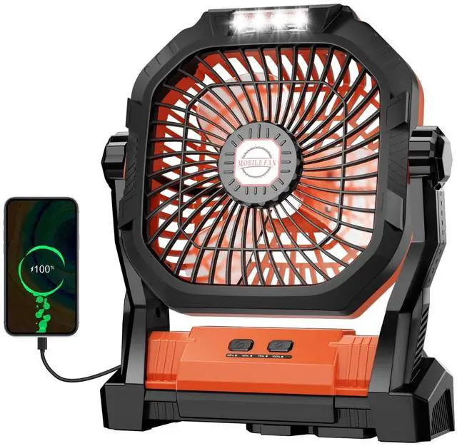 Main image of Camping Fan Rechargeable, 20000mAh Battery Powered Portable Fan with LED Light, 4-Speed 180° Adjustable, Camping Essentials for Tent, Travel, Car, Outdoor, Indoor, BBQ, Fishing, Jobsite - Orange
