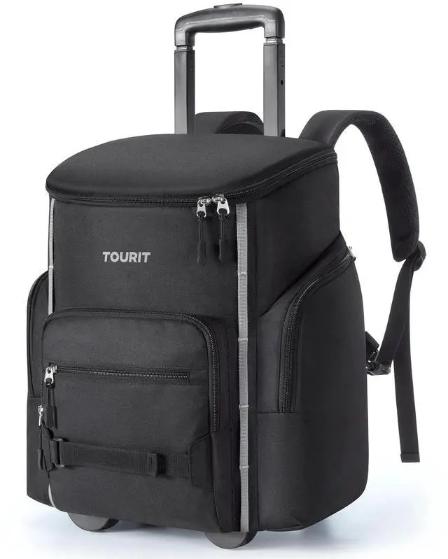 Main image of Rolling Cooler Backpack: Leakproof Waterproof Insulated 36 Cans Beach Cooler with Wheels and Handle Outdoor Camping Picnic Travel Black