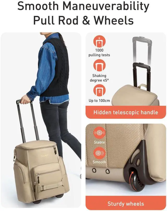 Alt view image 3 of 7 - Rolling Cooler Backpack: Leakproof Waterproof Insulated 36 Cans Beach Cooler with Wheels and Handle Outdoor Camping Picnic Travel Black