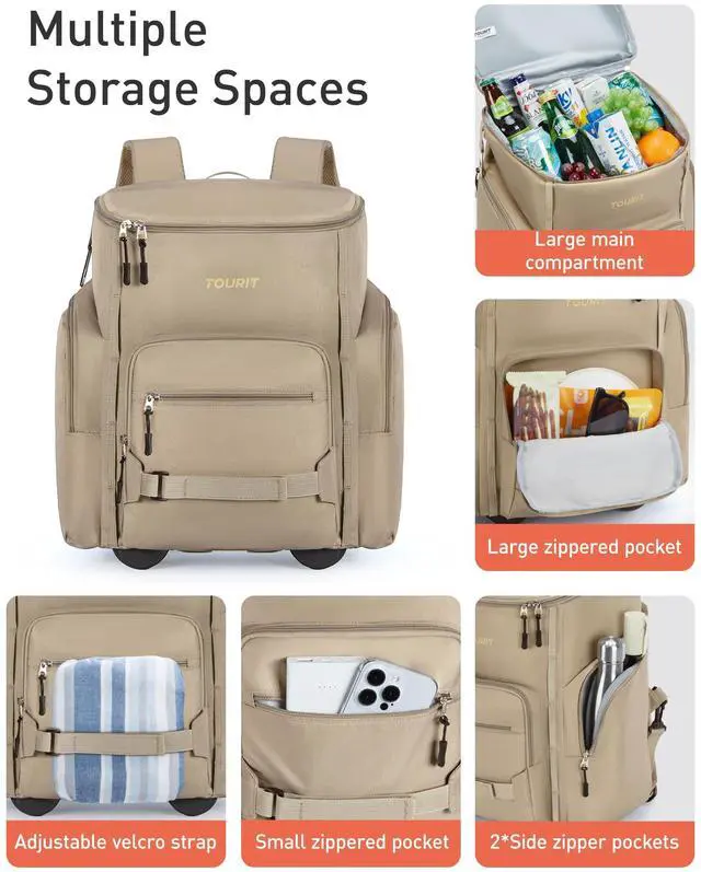 Alt view image 5 of 7 - Rolling Cooler Backpack: Leakproof Waterproof Insulated 36 Cans Beach Cooler with Wheels and Handle Outdoor Camping Picnic Travel Black