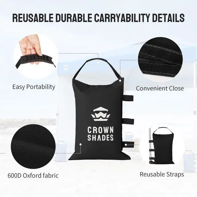 Alt view image 2 of 7 - Sand Bags for Canopy Legs (120 LBS) Sandbags for Weight, Canopy Weights, Pop Up Tent Weights Bags, Black (Unfilled)