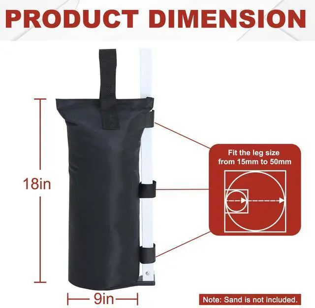 Alt view image 3 of 7 - Canopy Weights Set of 4-120LBS Sand Bags Upgraded for Pop up Tent, Weight Bags for Outdoor Gazebo, Trampoline, Pergola, Black (Without Sand)