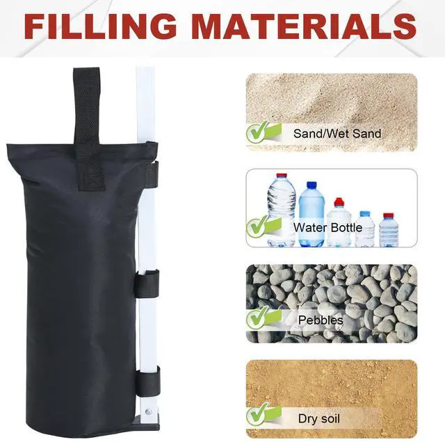 Alt view image 5 of 7 - Canopy Weights Set of 4-120LBS Sand Bags Upgraded for Pop up Tent, Weight Bags for Outdoor Gazebo, Trampoline, Pergola, Black (Without Sand)