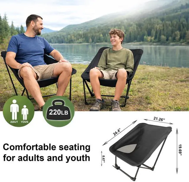Alt view image 5 of 7 - Portable Camping Chair for Young Adults and Teens, Holds 220 LB, Lightweight & Compact Foldable Camp Chair for Backpacking Travel, Outdoor Folding Chair for Beach, Sports, Fishing, Lawn & Concert